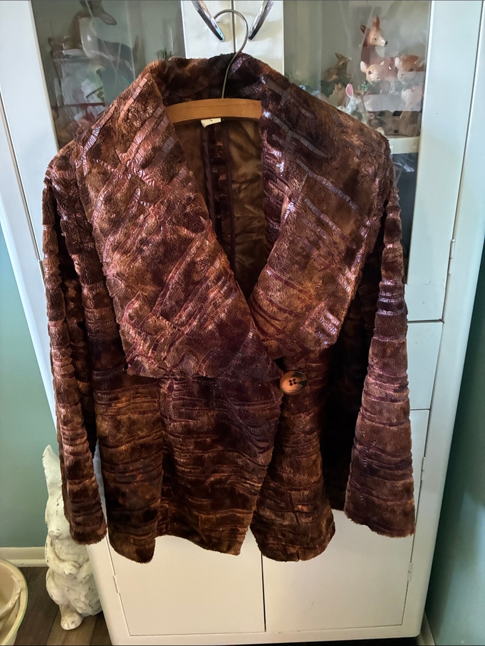 i.c. Collection Vintage sz M Brown faux leather fur Shawl Collar Jacket euc
